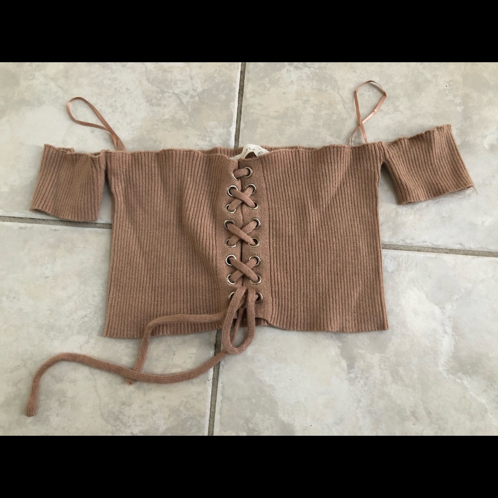 Tan cropped top with lace up